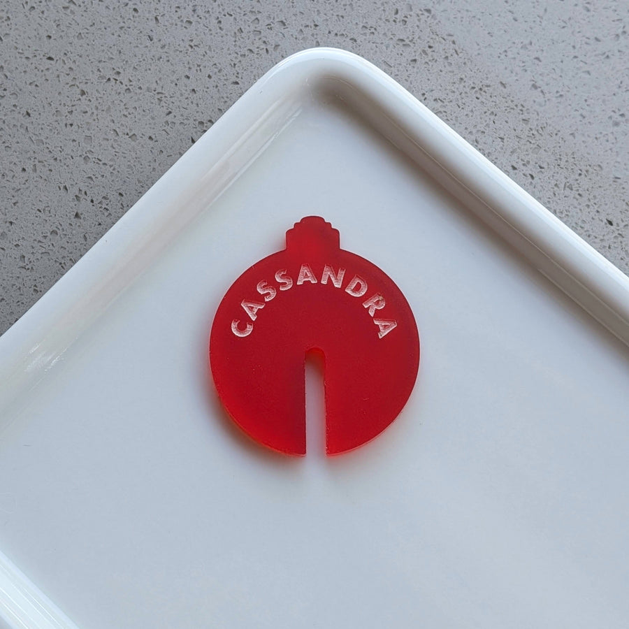 Red Frosted Acrylic Bauble Drink Tags