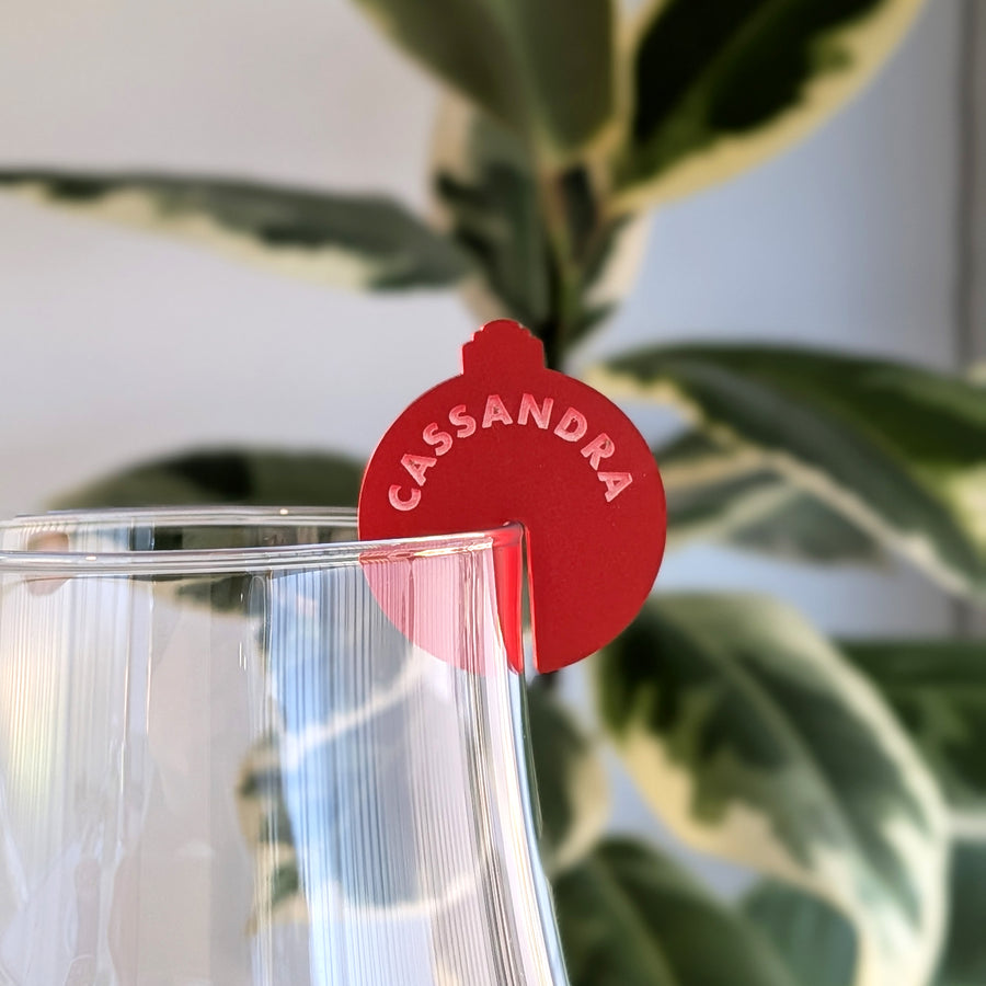 Red Frosted Acrylic Bauble Drink Tags