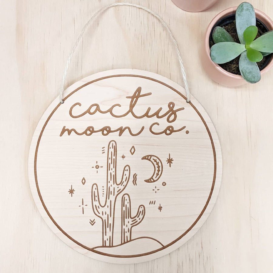 Cactus laser engraved circle sign with string