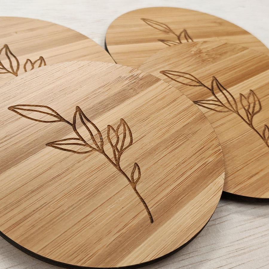Wooden coaster with Australian leaf design