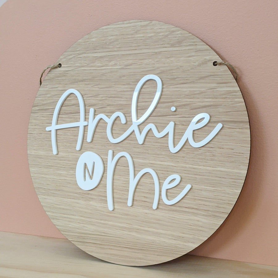 Eucalyptus Laser cut sign with white text on pink background